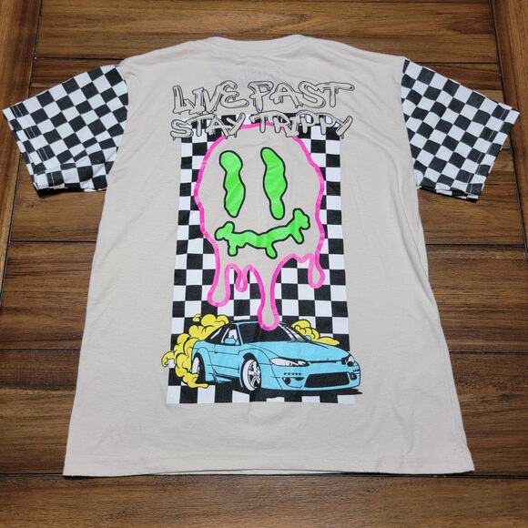 Fresh Laundry Kids Beige Skater Tee "Live Fast Stay Trippy" - Size Large - Picture 1 of 6